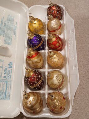11 Vintage Smith & Hawken Blown Glass Egg Christmas Ornaments - Large